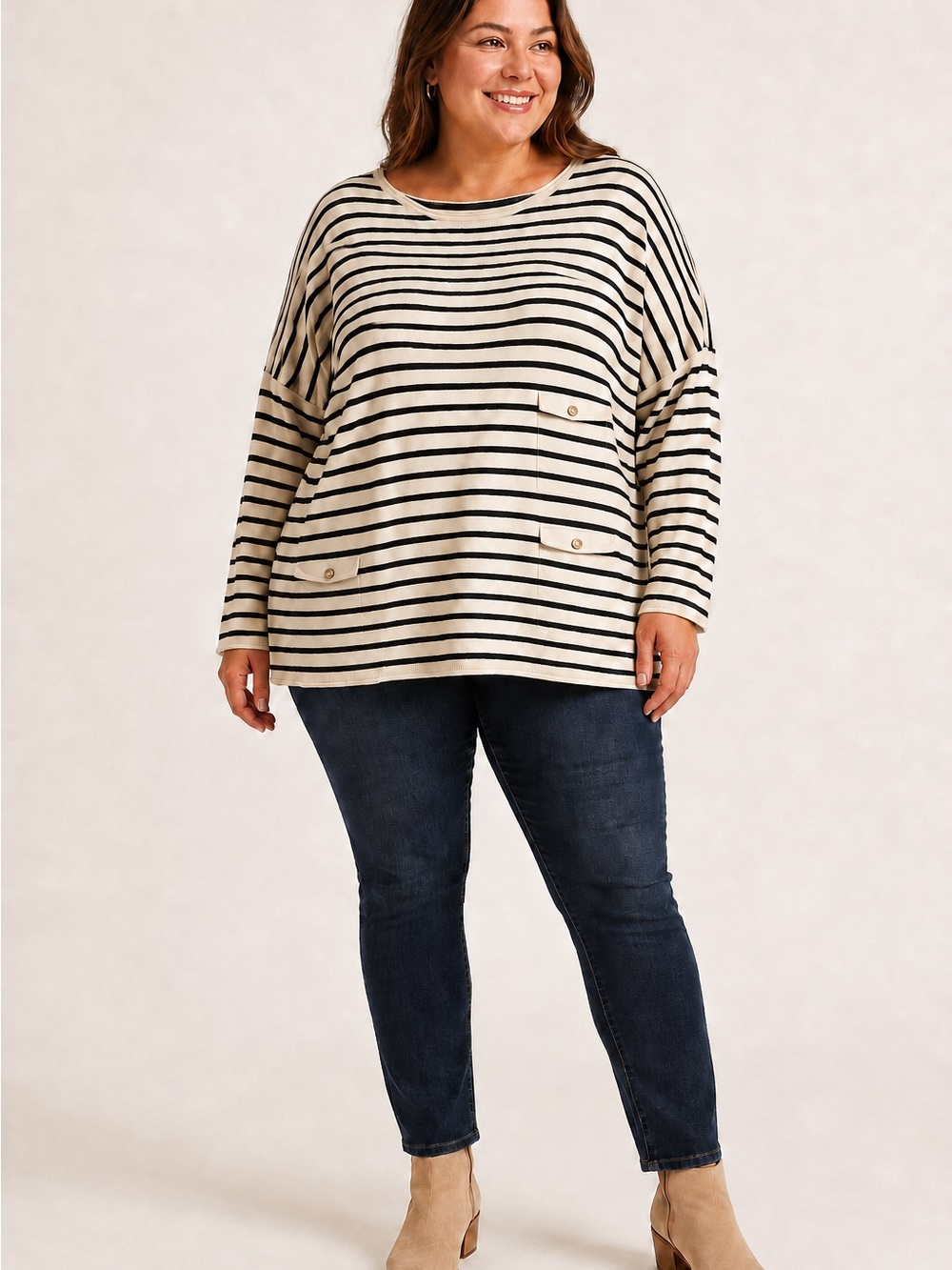 WynneLayers Soft Knit Triple Pocket Striped Sweater Size 2X